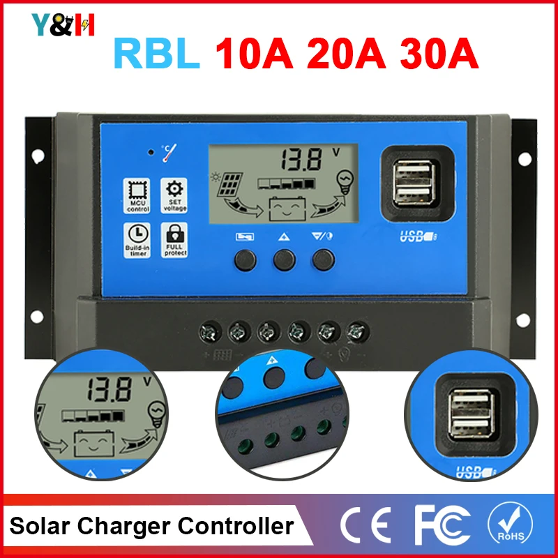 Solar Charge Controller 30A 20A 10A PWM 12V 24V Regulator Solar Panel PV Home Battery Charger LCD Dual USB 5V Output
Solar Charge Controller 30A 20A 10A PWM 12V 24V Regulator Solar Panel PV Home Battery Charger LCD Dual USB 5V Output