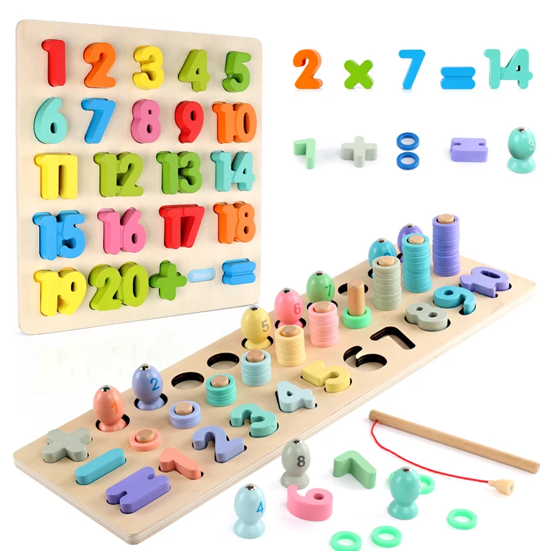 

Children Wooden Toys Montessori Materials Learn To Count Numbers Matching Digital Shape Match Early Education Teaching Math Toys