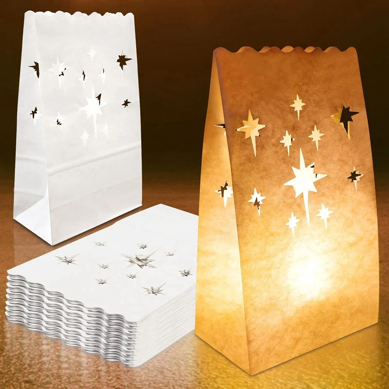 70PCS White Luminary Bags Cutout Flame Resistant Halloween Candle Bags Paper Lantern Bags For Wedding Holiday Party
70PCS White Luminary Bags Cutout Flame Resistant Halloween Candle Bags Paper Lantern Bags For Wedding Holiday Party