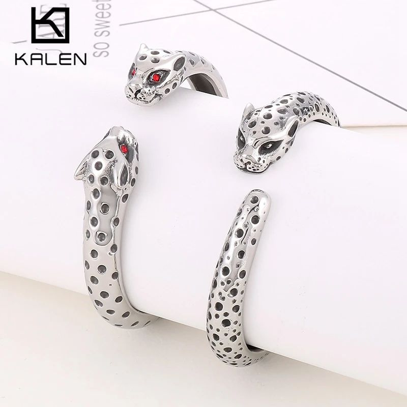 Fashion Personality Leopard Head Open Steel Bangles New Ruby Leopard Print Animal Bracelet Hundred Punk Style Jewelry
Fashion Personality Leopard Head Open Steel Bangles New Ruby Leopard Print Animal Bracelet Hundred Punk Style Jewelry