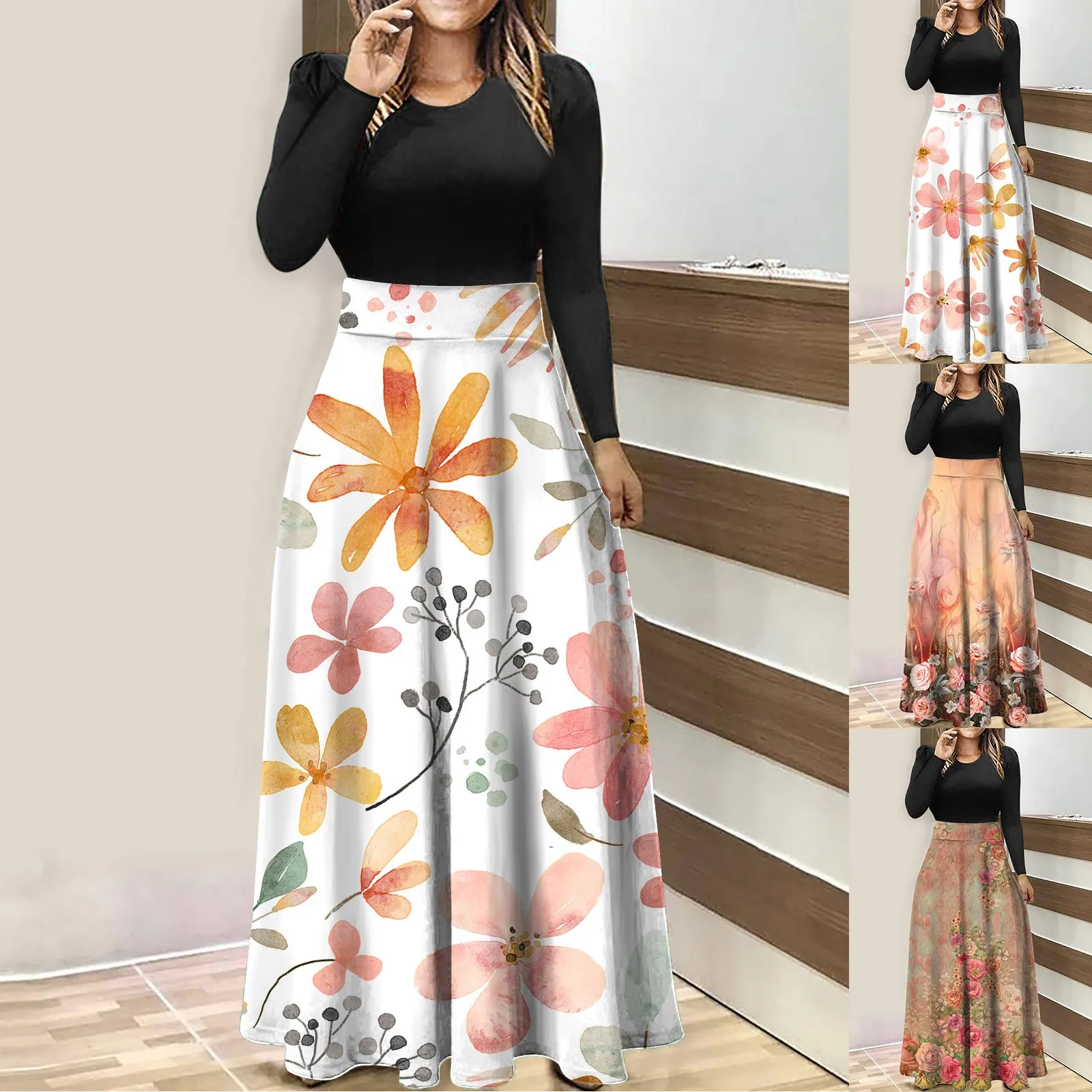 Womens Fall Casual And Fashionable Printed Long Sleeved Patchwork Long Skirt Dress Cute Summer Dress
Womens Fall Casual And Fashionable Printed Long Sleeved Patchwork Long Skirt Dress Cute Summer Dress