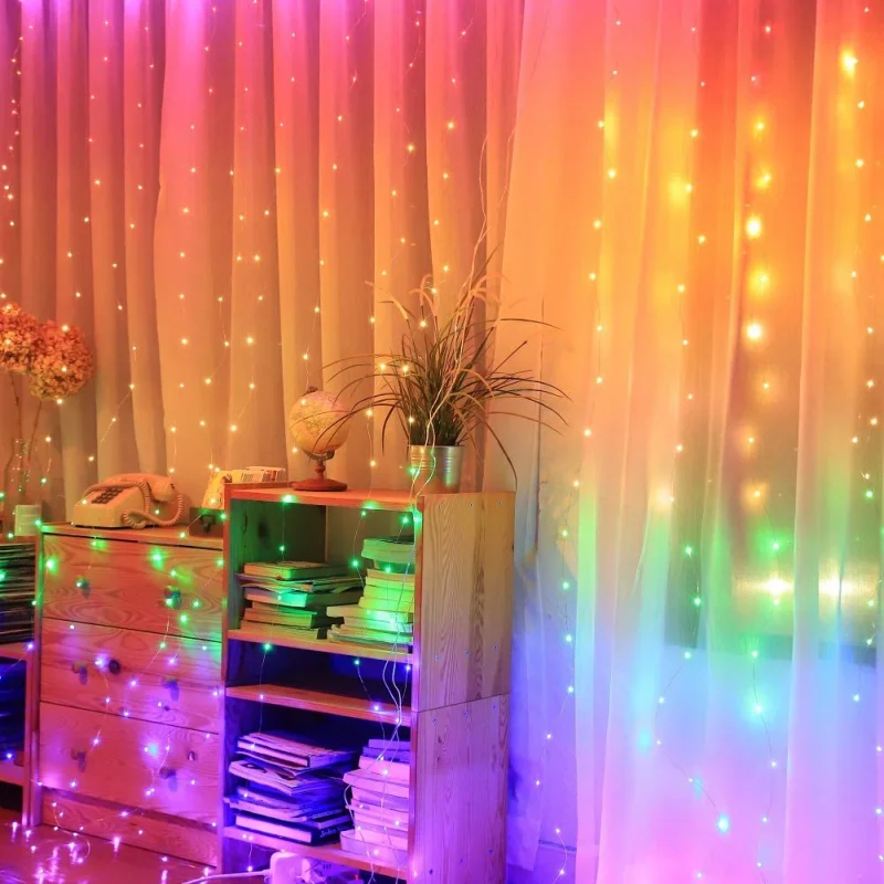 

Радужная светодиодная гирлянда-занавес, 3 м, Сказочная гирлянда с дистанционным управлением, USB, Рождественская лампа, праздничное украшени...