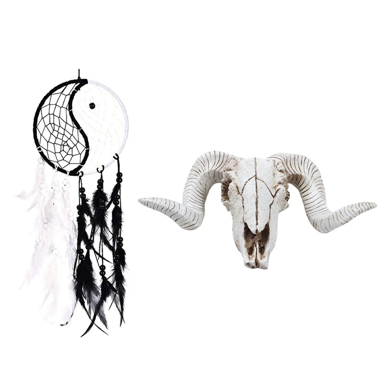 Yin Yang Dream Catcher Circular Net With Feathers Beads & Resin Sheep Head Skull Head Wall Hanging 3D Animal Longhorn
Yin Yang Dream Catcher Circular Net With Feathers Beads & Resin Sheep Head Skull Head Wall Hanging 3D Animal Longhorn