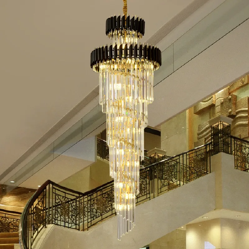 

New 2023 LED pendant lamps Crystal Stair Indoor Staircase Long for Living Room Classical Lustre Loft Lighting silver chandelier