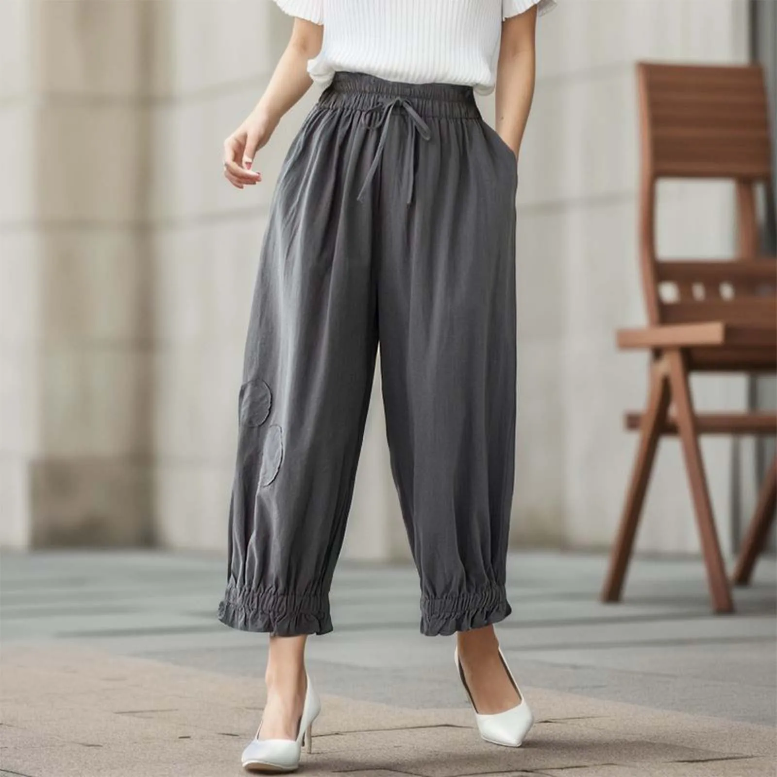 

Black Pants Women Summer 2023 Vintage Haren Pants Solid Loose Korean Fashion Sweatpants Women Calf-Length Pants Cropped Trousers