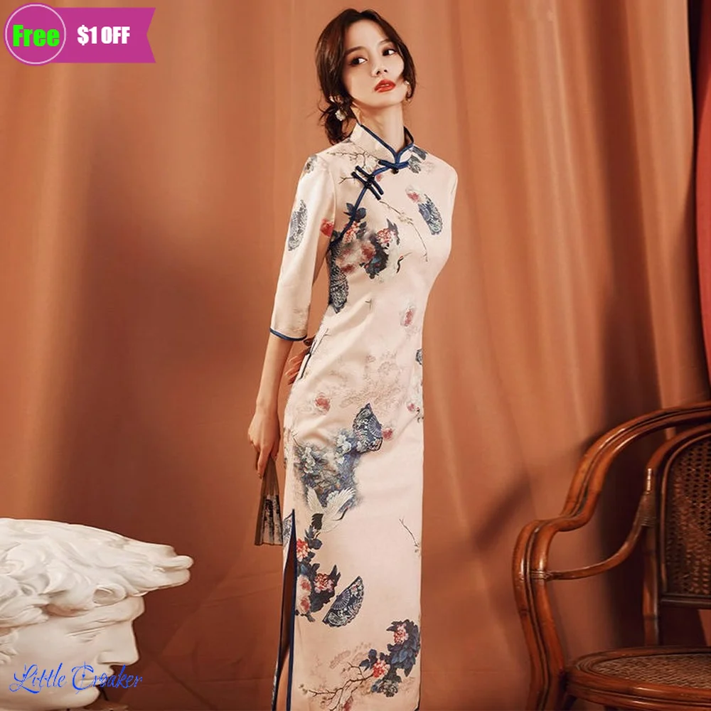 Cheongsam Dress New Temperament Young Girl Retro French Long Daily Wearable Summer Qipao Dress Modern Elegant 2022 
Cheongsam Dress New Temperament Young Girl Retro French Long Daily Wearable Summer Qipao Dress Modern Elegant 2022