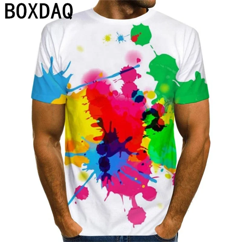 

Colorful Tie Dye Pigment Printed T-shirt Men Fashion Multicolor Rainbow Print Tshirt 3D Splash Paint Tee 2023 New Man Casual Top