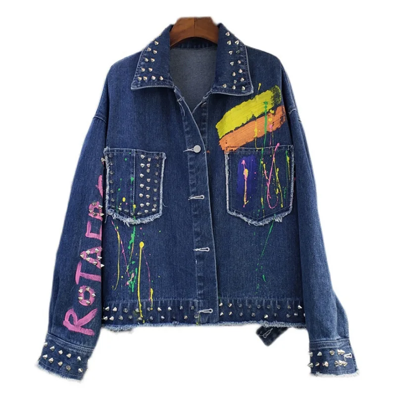 SeeBeautiful Loose Denim Jacket Coat Pockets Beaded Graffiti Alphabet Printed Holes Turn-down Women Autumn 2022 New Fashion Q545
SeeBeautiful Loose Denim Jacket Coat Pockets Beaded Graffiti Alphabet Printed Holes Turn-down Women Autumn 2022 New Fashion Q545