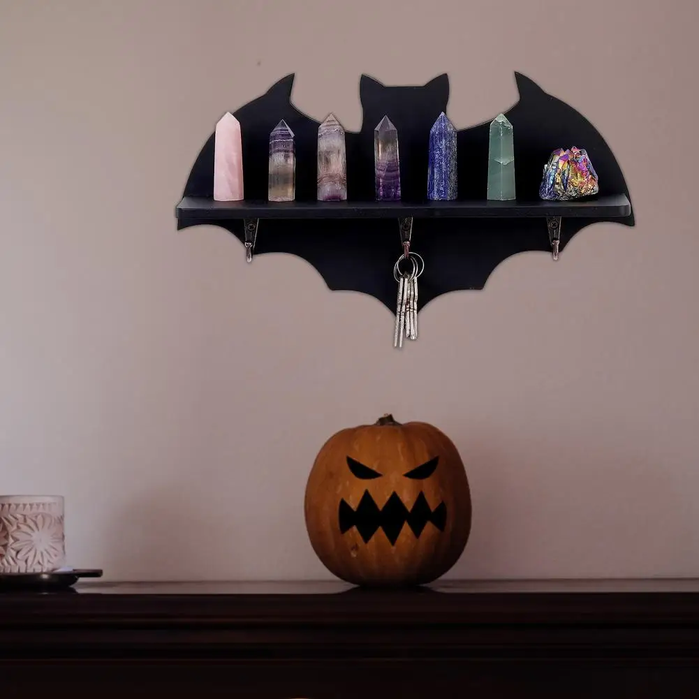 Halloween Black Bat Crystal Shelf with 3 Hooks Gothic Spooky Wooden Storage Rack Wall Floating Shelf Holder Home Supplies
Halloween Black Bat Crystal Shelf with 3 Hooks Gothic Spooky Wooden Storage Rack Wall Floating Shelf Holder Home Supplies