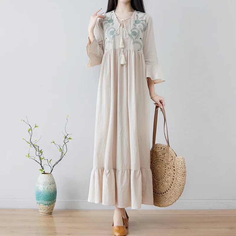 Summer Autumn Maxi Dress Women Long Embroidery Dresses Village Loose Cotton Solid Color Elegant Dress Slim Ladies Woman Clothing
Summer Autumn Maxi Dress Women Long Embroidery Dresses Village Loose Cotton Solid Color Elegant Dress Slim Ladies Woman Clothing