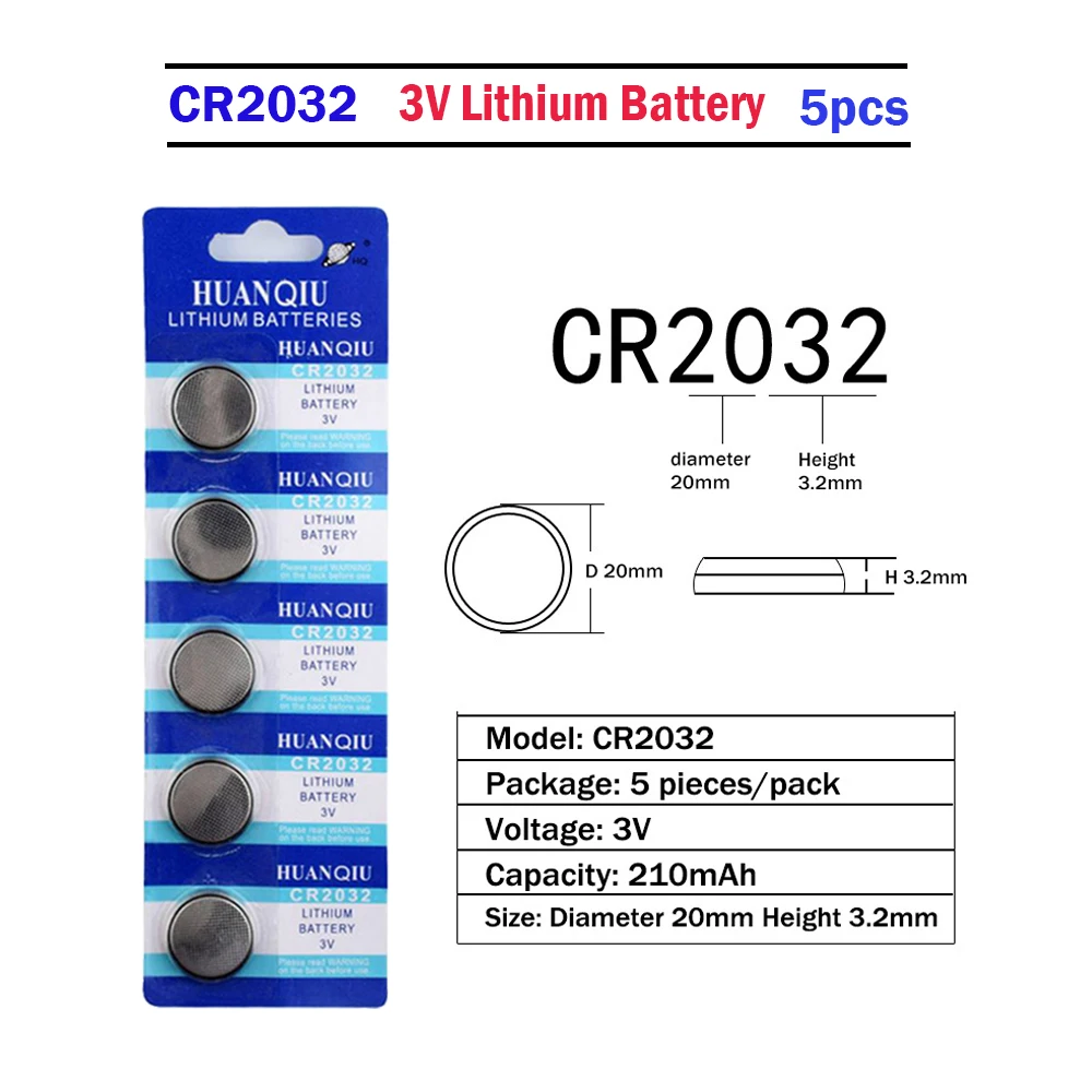 

5Pcs Hot Sale CR2032 Button Batteries ECR2032 DL2032 BR2032 Cell Coin Lithium Battery 3V CR 2032 For Watch Electronic Toy Remote