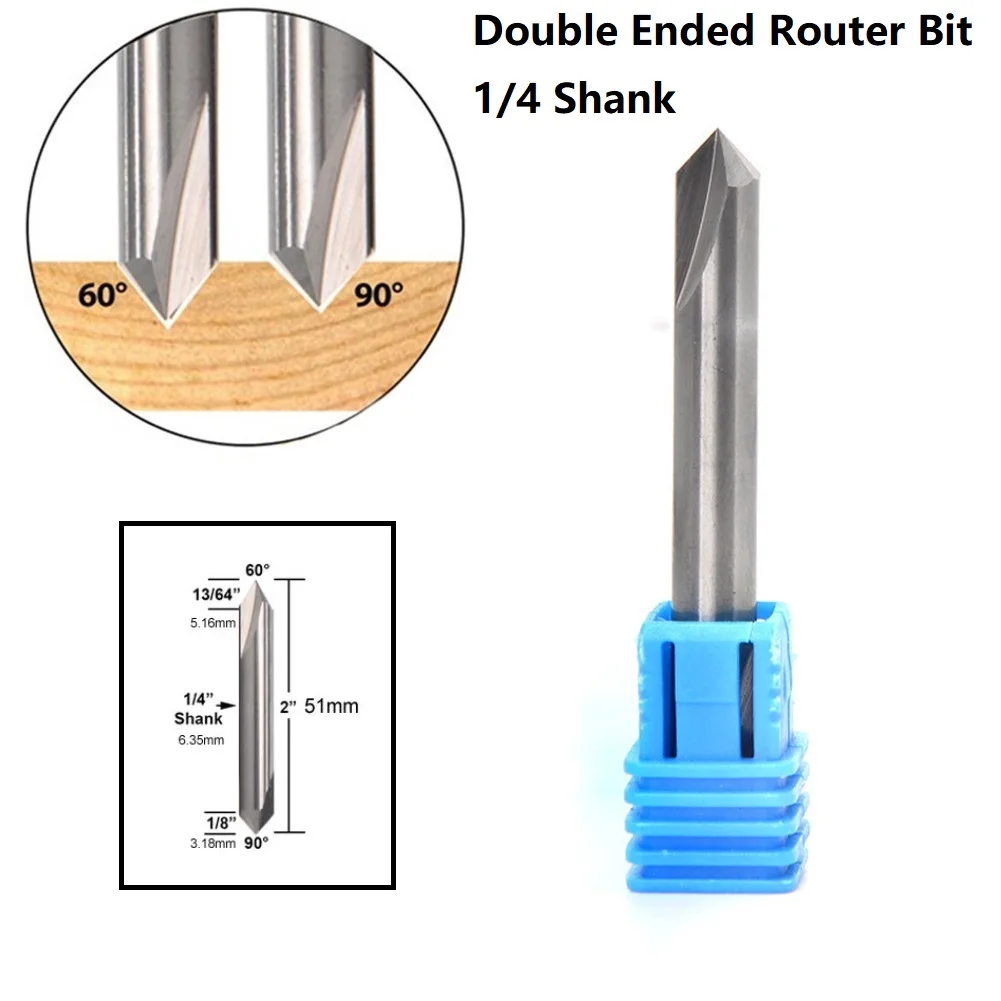 Router Bit Double Point Drill 60 & 90 Degree V Groove Solid Carbide Router Bit 1/4inch Shank Milling Cutter Power Tool Drill
Router Bit Double Point Drill 60 & 90 Degree V Groove Solid Carbide Router Bit 1/4inch Shank Milling Cutter Power Tool Drill
