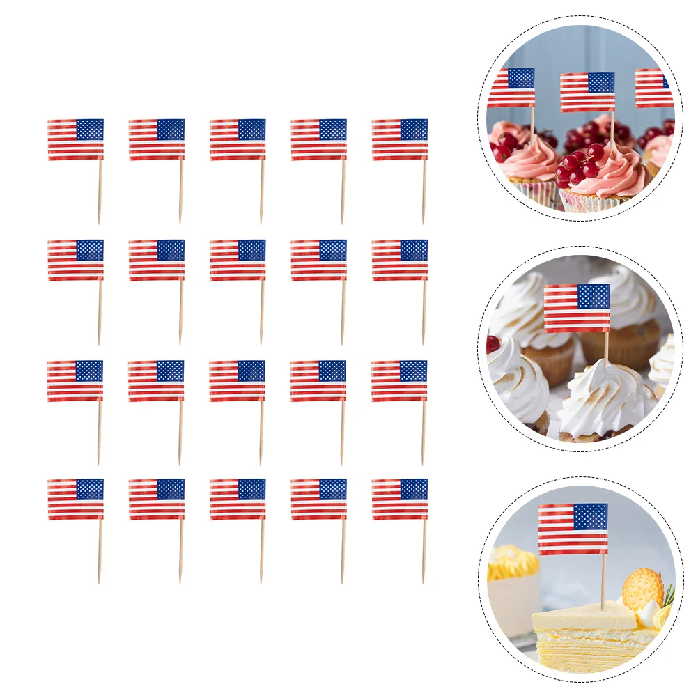 

200 Pcs American Toothpick Flag Cocktail Picks Americans Flags Party Cupcake Sticks Cupcakes Mini Paper Cups Banner Inserts