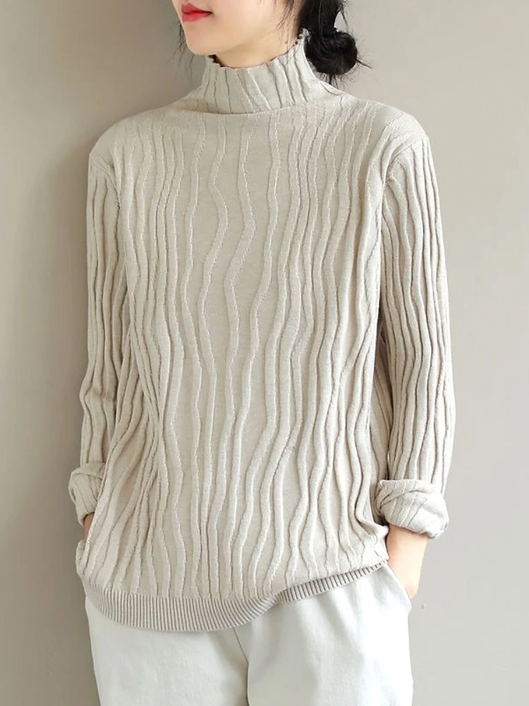 Screw Thread Pleated Slim Stripe Sweaters Thin Pullovers Autumn Winter Women's Clothing 2022 Half High Collar Straight Pullovers
Screw Thread Pleated Slim Stripe Sweaters Thin Pullovers Autumn Winter Women's Clothing 2022 Half High Collar Straight Pullovers
