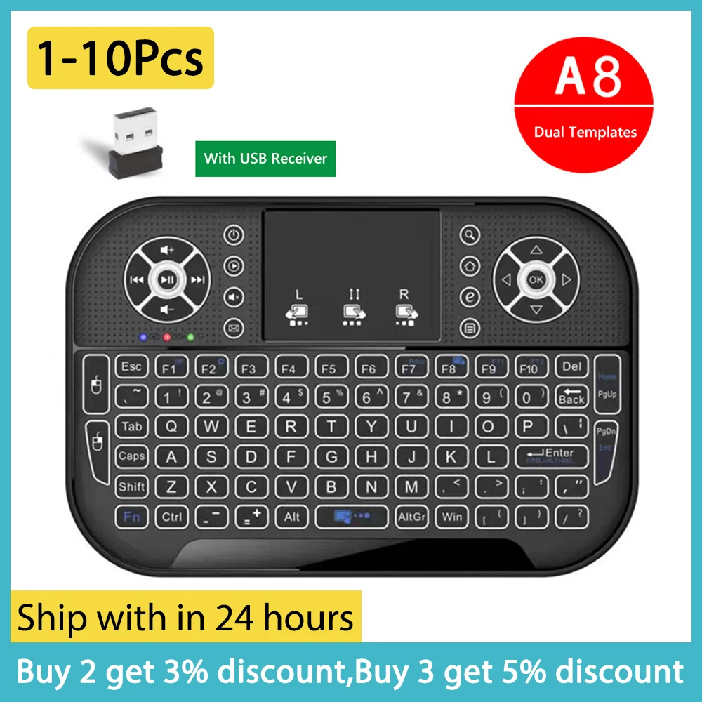 1-10Pcs Rechargeable Ergonomic 2.4G Air Mouse Touchpad Backlit Wireless Keyboard with USB Receiver For Smart TV Box Keyboard 
1-10Pcs Rechargeable Ergonomic 2.4G Air Mouse Touchpad Backlit Wireless Keyboard with USB Receiver For Smart TV Box Keyboard