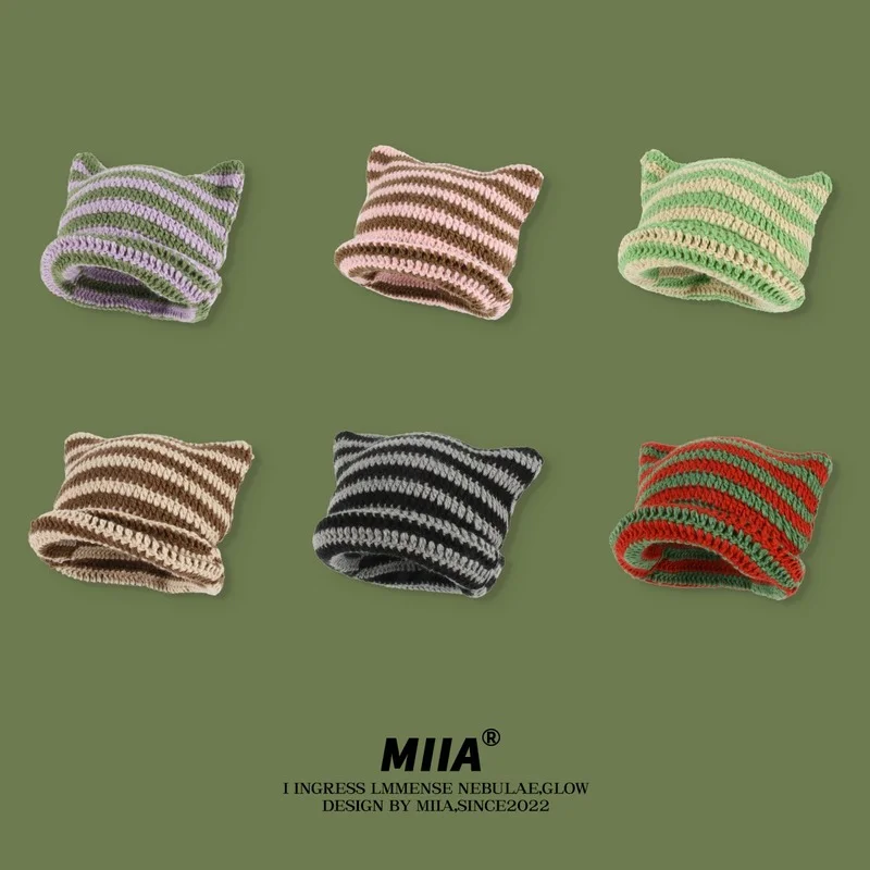 New Japanese Beanie Hat Ins Little Devil Striped Knitted Wool Cap Autumn and Winter Cute Cat Ears Pointed Pullover Women's Hats
New Japanese Beanie Hat Ins Little Devil Striped Knitted Wool Cap Autumn and Winter Cute Cat Ears Pointed Pullover Women's Hats