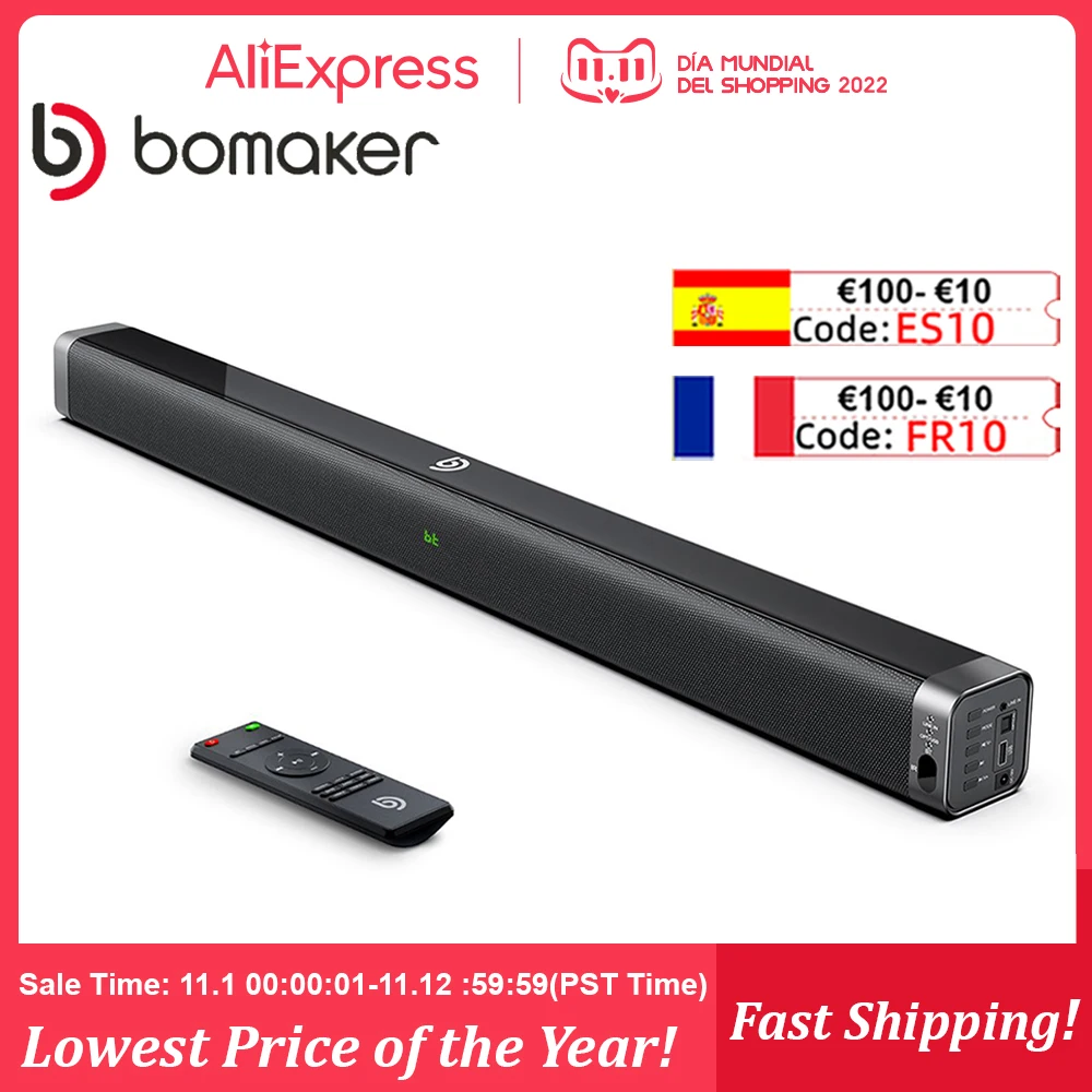 BOMAKER 100W SoundBar for TV Home Theatre System 2.1CH Sound Box with Built-in Subwoofer 3D Stereo Surround Bluetooth Speaker
BOMAKER 100W SoundBar for TV Home Theatre System 2.1CH Sound Box with Built-in Subwoofer 3D Stereo Surround Bluetooth Speaker