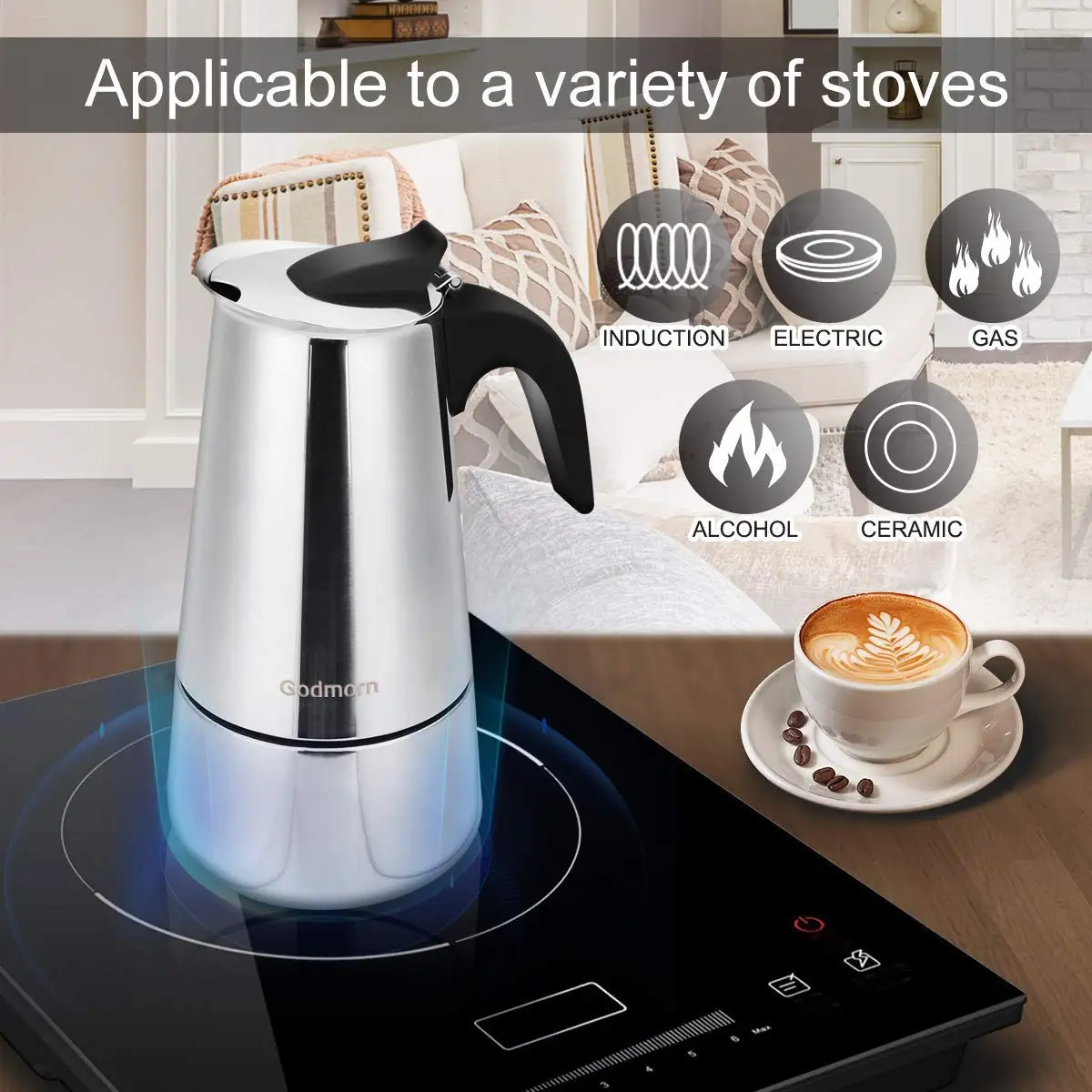 

450ML Moka Coffee 304 Stainless Steel Maker Mocha Espresso Latte Stovetop Filter Coffee Pot Percolator Tools Pots