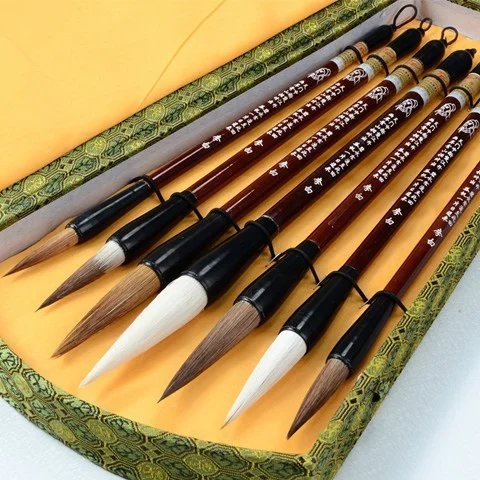 

7pcs/lot Chinese calligraphy brush pen set weasel hair/Woolen Hair writing brush medium regular script brush gift box set
