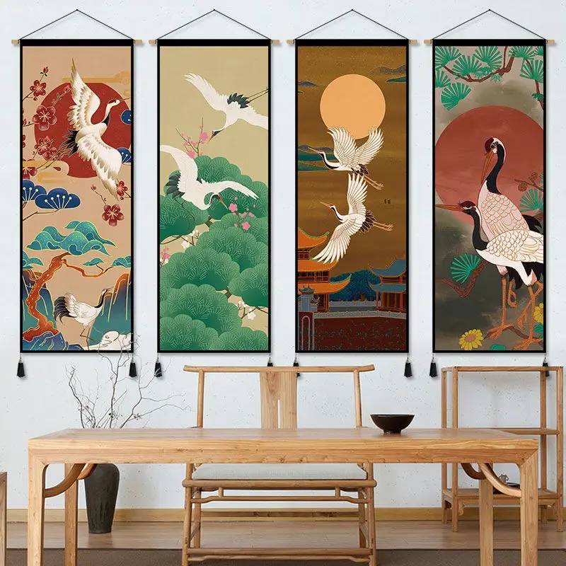 

Chinese Style Scroll Paintings Red-crowned Crane Vintage Room Decor Aesthetic Living Room Wall Art Decoration Hanging Tapestry