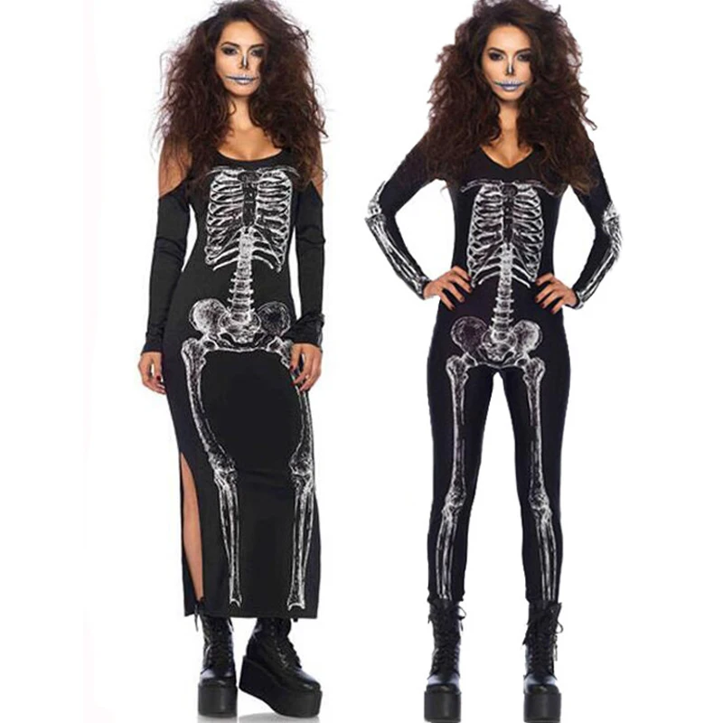 

Женский костюм с черепом, скелетом, зомби, день мертвецов, жуткая кость, призрак, косплей, карнавал, Хэллоуин, необычное платье Вечерние