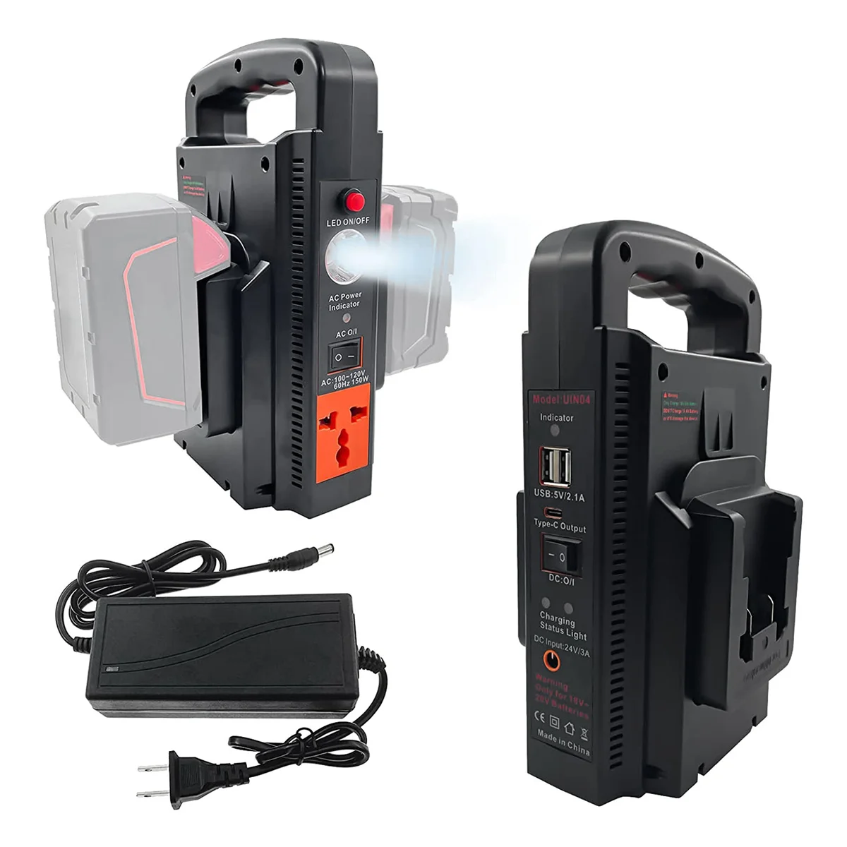 150W Power Supply Inverter for 18V -Ion Battery, DC 18V To AC 120V Portable 2-Channel Power Inverter US Plug
150W Power Supply Inverter for 18V -Ion Battery, DC 18V To AC 120V Portable 2-Channel Power Inverter US Plug