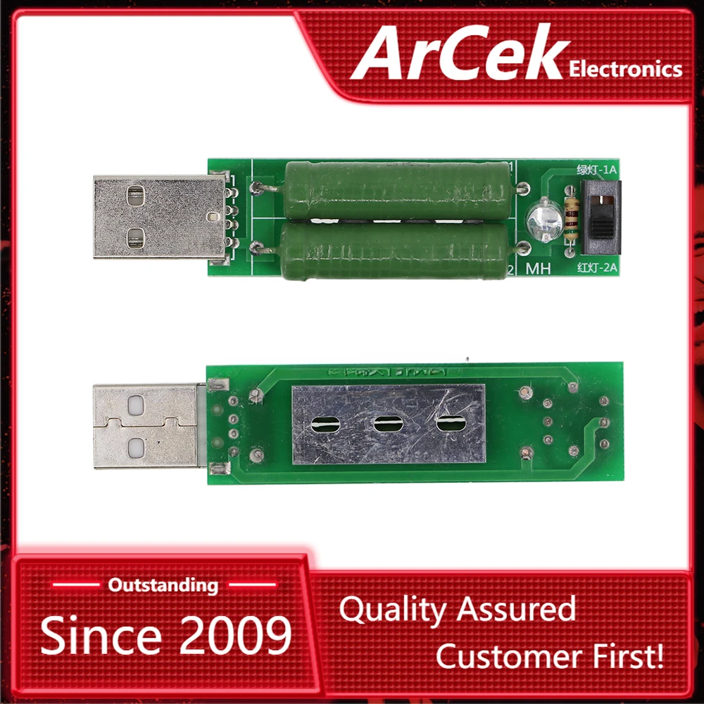 

USB Port Mini Discharge Load Resistor Digital Current Voltage Meter Tester 2A 1A With Switch 1A Green Led 2A Red Led