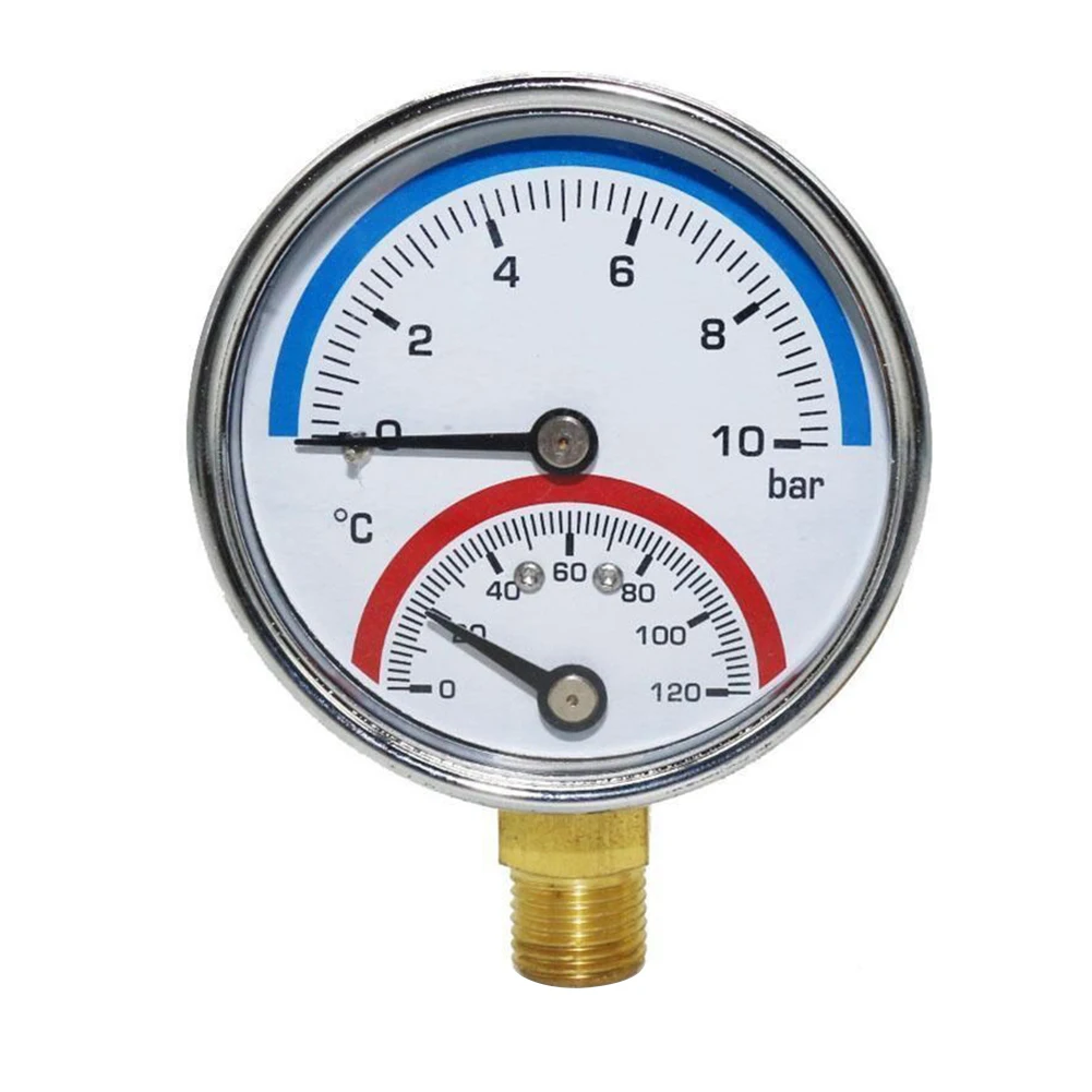 Dual Scale Dial Pressure Gauge Entry 120° C Thermo Manometer Temperature Pressure Meter G1/4 Thread For Floor Heating System
Dual Scale Dial Pressure Gauge Entry 120° C Thermo Manometer Temperature Pressure Meter G1/4 Thread For Floor Heating System