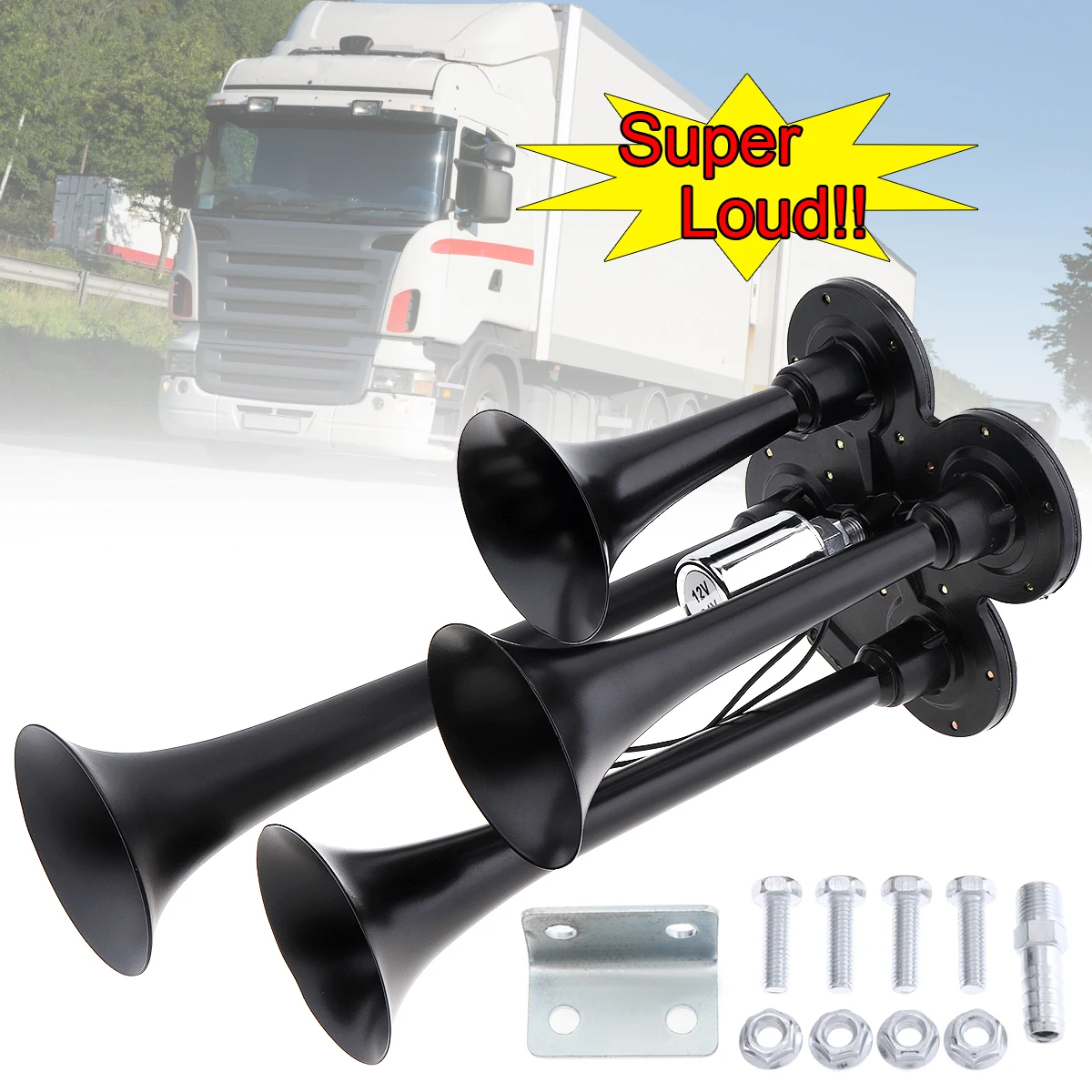 12V 178db Car Air Horn Super Loud Four Trumpet Air Horn for Car Truck Boat Vehicle
12V 178db Car Air Horn Super Loud Four Trumpet Air Horn for Car Truck Boat Vehicle