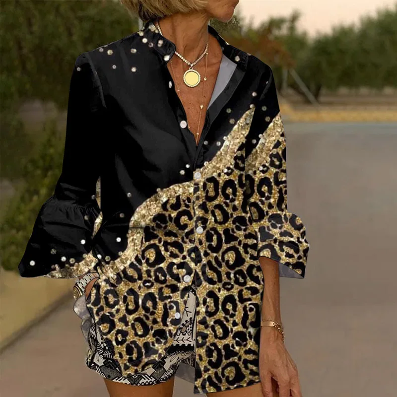 Vintage Fashion Leopard Print Patchwork Blouses Women Elegant Button Lapel Office Shirts Spring Flare Sleeve Loose Tops Harajuku
Vintage Fashion Leopard Print Patchwork Blouses Women Elegant Button Lapel Office Shirts Spring Flare Sleeve Loose Tops Harajuku