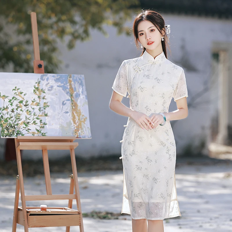 Cheongsam New Spring/Summer Women's Apricot Elegant Slim Fit Improvement Chinese Style Mid Length Two Layer Chiffon Floral Dress
Cheongsam New Spring/Summer Women's Apricot Elegant Slim Fit Improvement Chinese Style Mid Length Two Layer Chiffon Floral Dress
