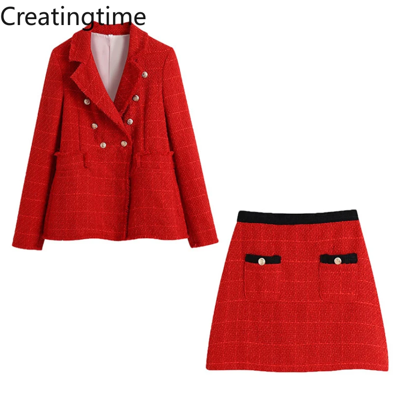 Creatingtime 2022 Spring New Fashion Tide Women Notched Double Breasted Blazer and High Waist A-Line Mini Skirt Two Piece GA540
Creatingtime 2022 Spring New Fashion Tide Women Notched Double Breasted Blazer and High Waist A-Line Mini Skirt Two Piece GA540