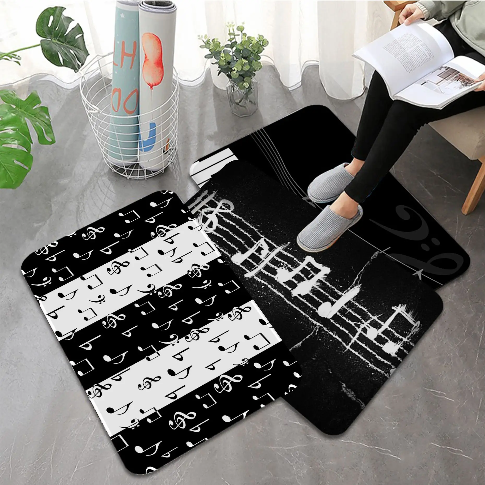 

Music Notes Piano Key Printed Flannel Floor Mat Bathroom Decor Carpet Non-Slip For Living Room Kitchen welcome Doormat