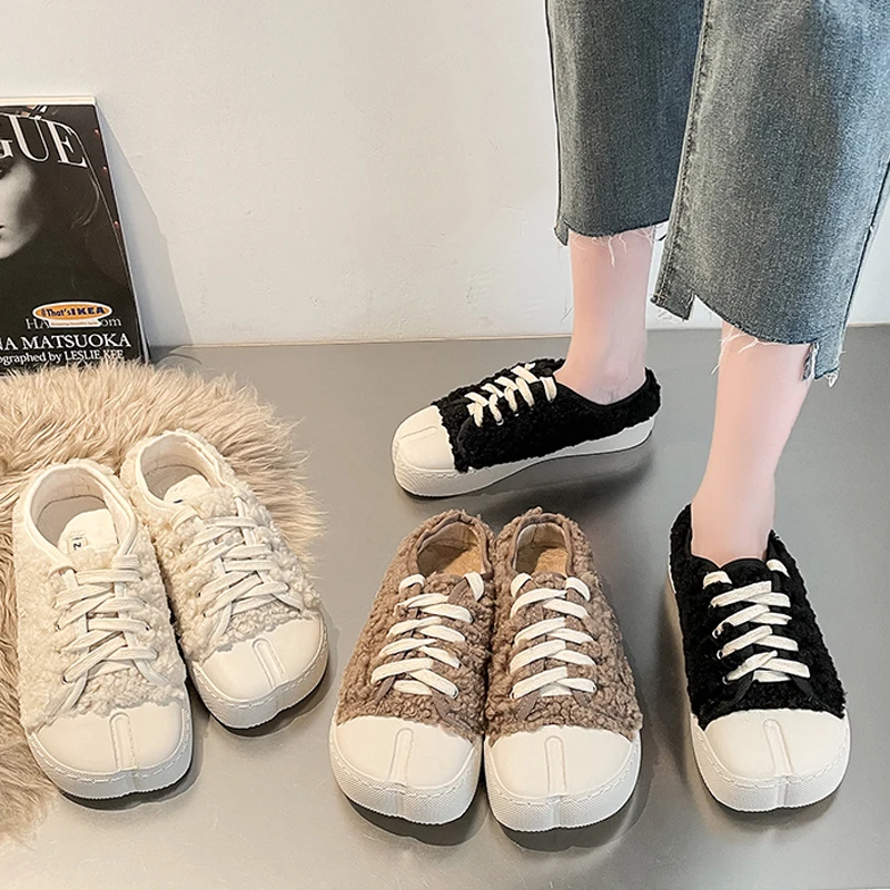 Luxury Brand Design Teddy Fur Lace-up Sneakers Woman Square Toe Low Top Vulcanized Zapatos Ladies Winter Warm Plush Mule Shoes
Luxury Brand Design Teddy Fur Lace-up Sneakers Woman Square Toe Low Top Vulcanized Zapatos Ladies Winter Warm Plush Mule Shoes