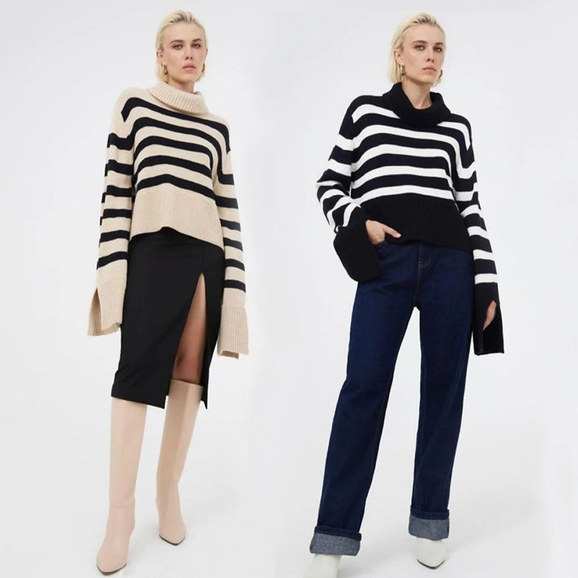 LAYEE Striped Turtleneck Women's sweater Long Sleeve Pullovers Warm Female Knitwear Jumper
LAYEE Striped Turtleneck Women's sweater Long Sleeve Pullovers Warm Female Knitwear Jumper