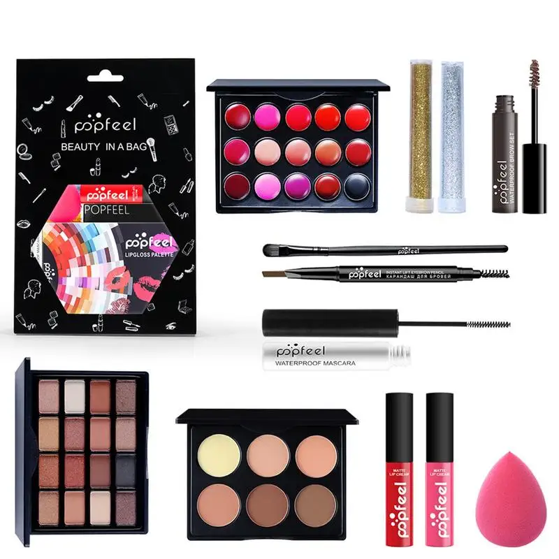 

Makeup Kit Full Multi-Purpose Beauty Set 12pcs Includes 16-Colors Eyeshadow Palette 6-Colors Powder Case Mascara Eyeliner