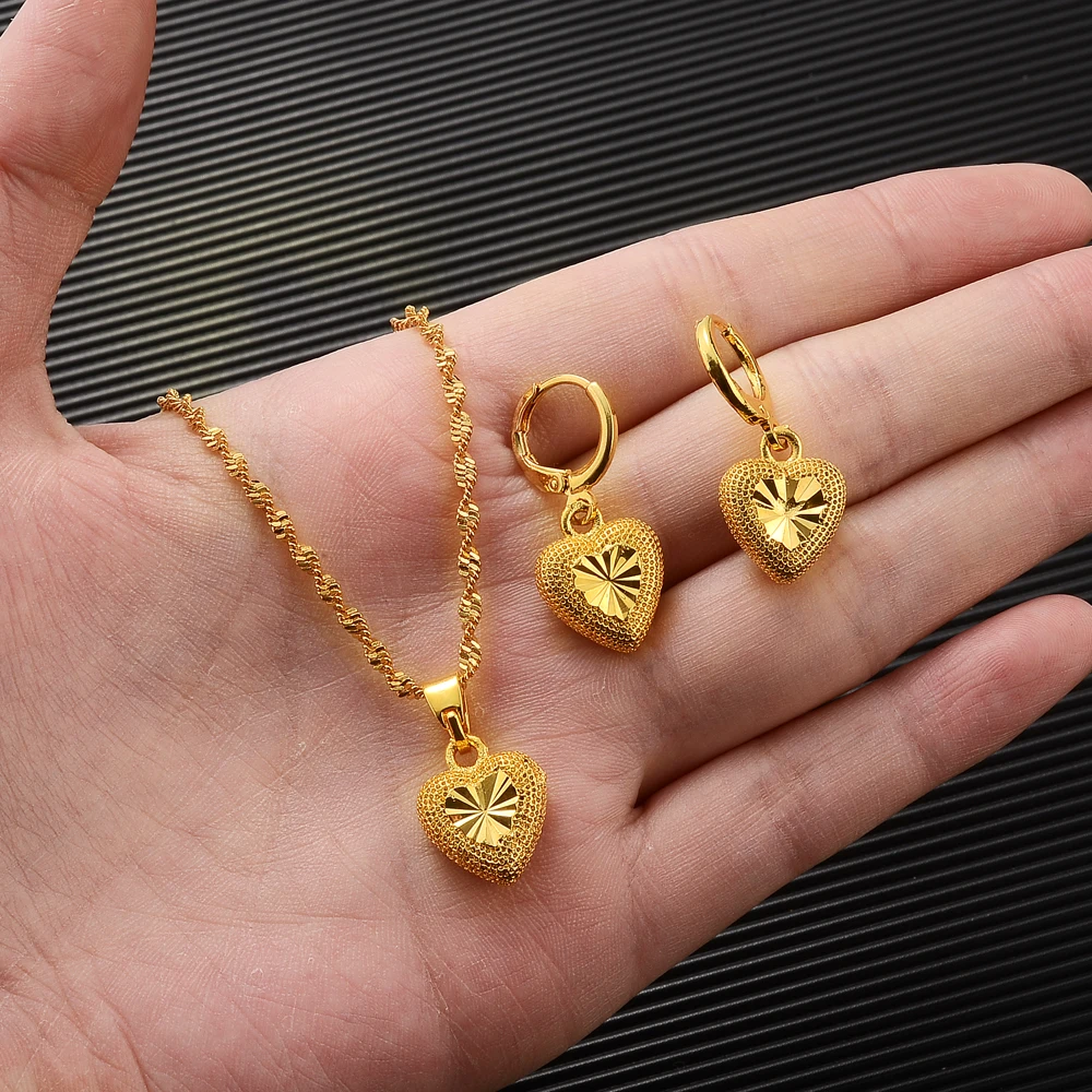 

Винтажный комплект украшений в форме сердца, подвески золотого цвета, висячие серьги для женщин, свадебный подарок, цепочка, ожерелье