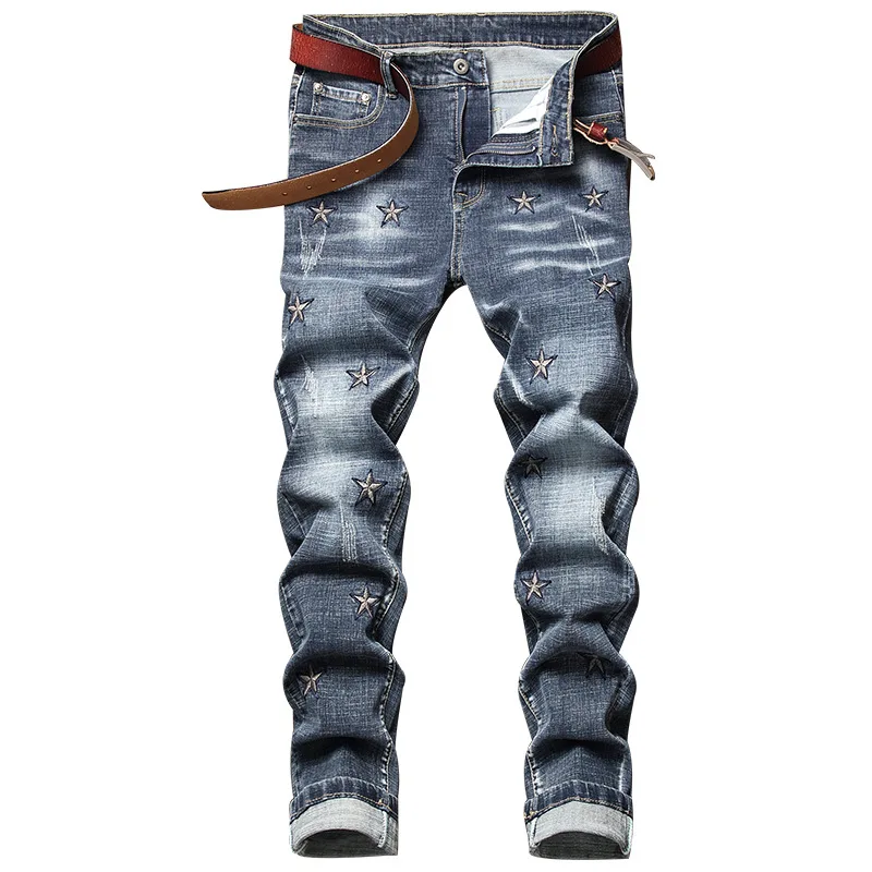 Men Stars Embroidery Stretch Denim Jeans Streetwear Mid Waist Slim Straight Pants Cotton Trousers
Men Stars Embroidery Stretch Denim Jeans Streetwear Mid Waist Slim Straight Pants Cotton Trousers