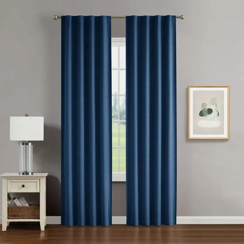 

Modern Navy Blackout Window Curtain Panels with Tiebacks, Stylish Back Tab Design, 38" x 108" - Perfect for Any Room in Your Hom