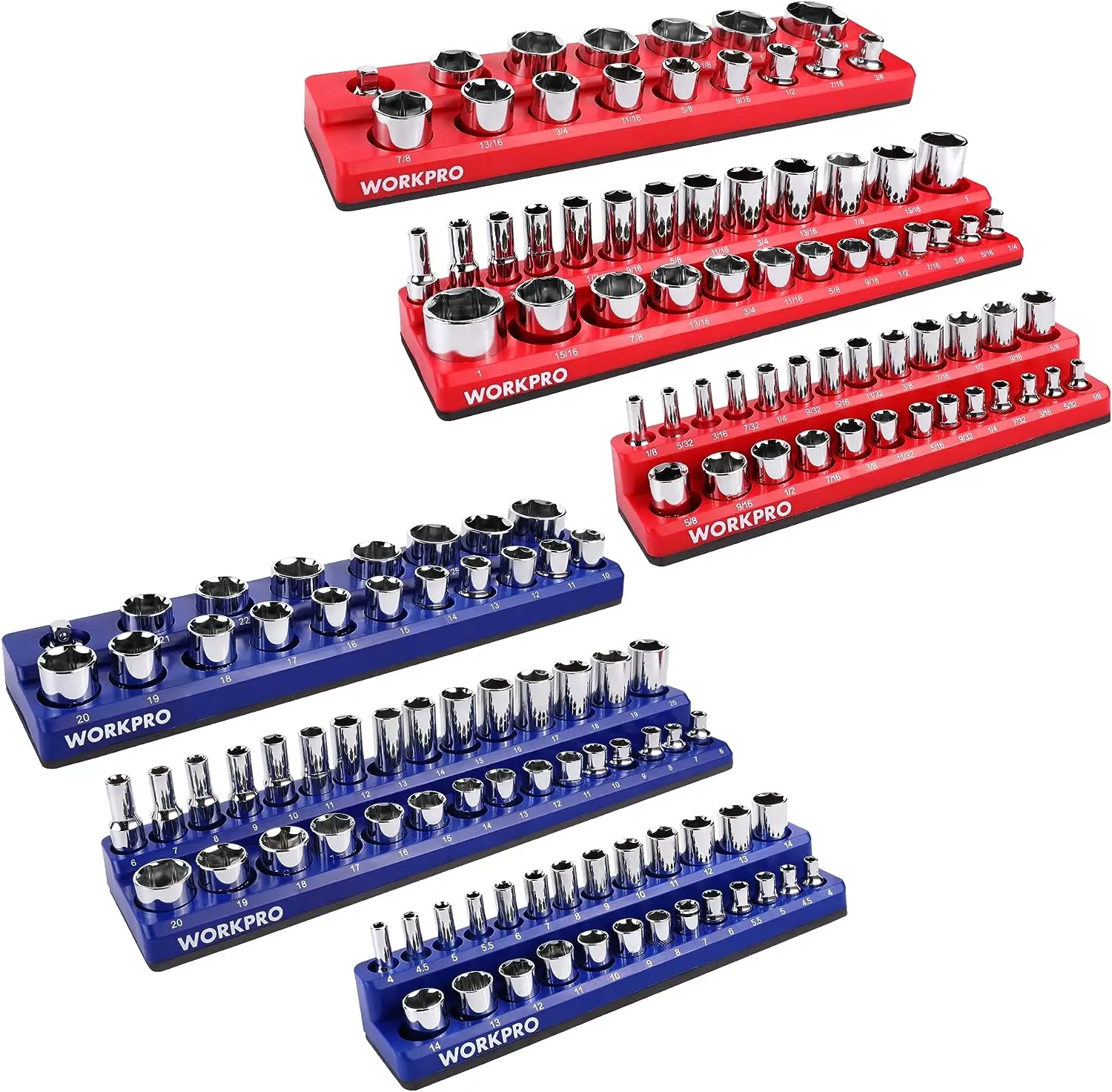 Organizer Set, 6-Piece Socket Holder Set Includes 1/4", 3/8", 1/2" Drive Metric SAE Socket Trays, Holds 141 Pieces S
Organizer Set, 6-Piece Socket Holder Set Includes 1/4", 3/8", 1/2" Drive Metric SAE Socket Trays, Holds 141 Pieces S