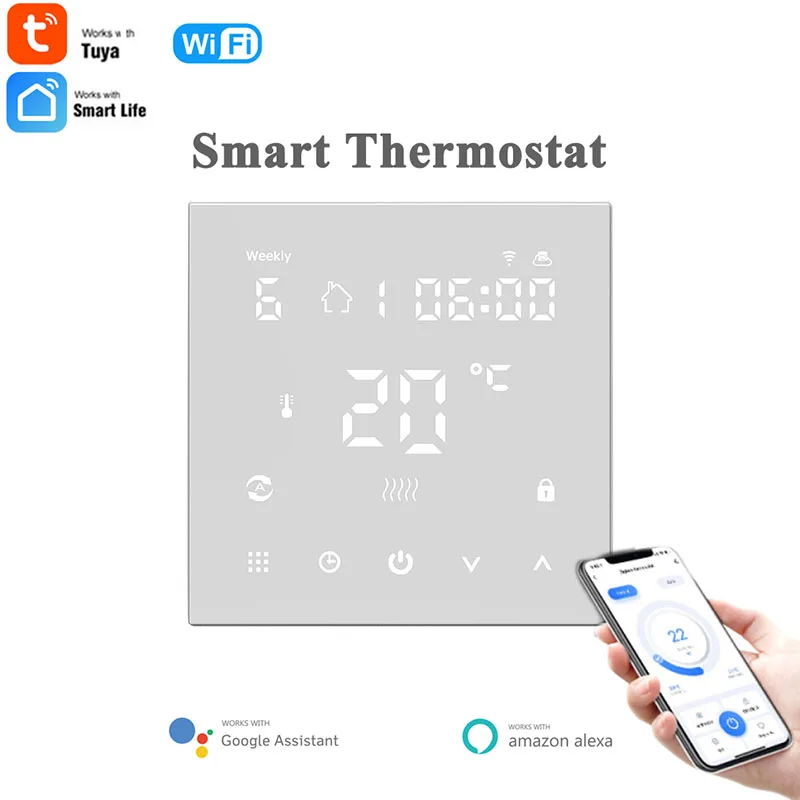 

Умный термостат Tuya, Wi-Fi контроллер температуры для электрического подогрева пола, водонагревателя/газового бойлера, голосовая работа для Google Home