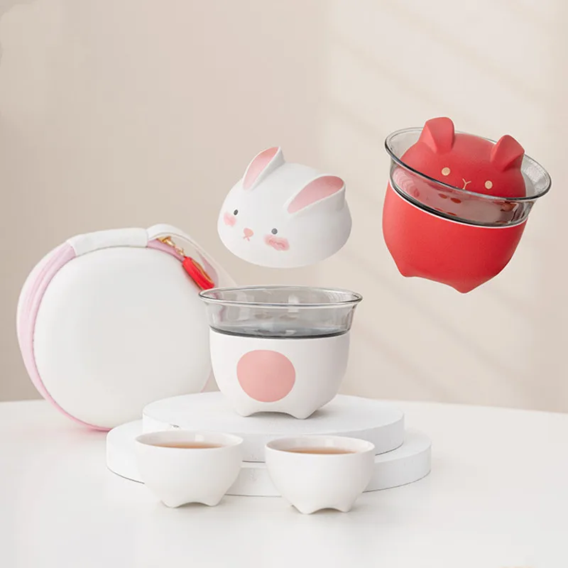 

Портативный керамический чайный набор, чайный набор, дорожная китайская чашка кунг-Кунг, набор с кроликом, две чашки и чашки, уличная чашка Fu One, чайная чашка