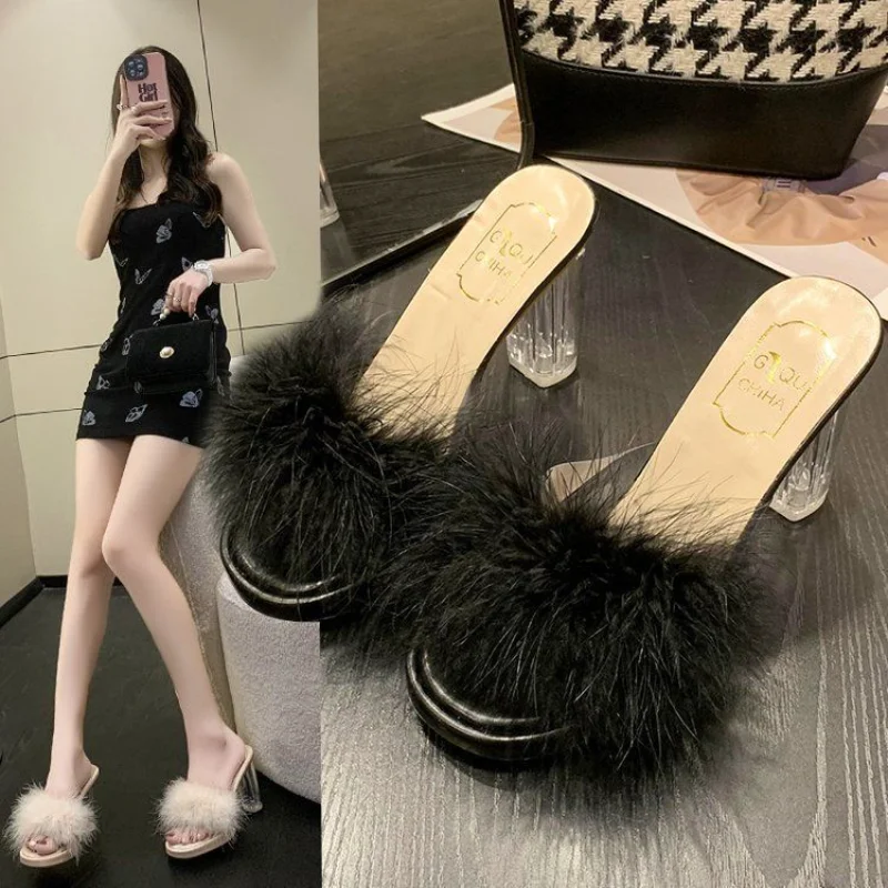 Woman Slippers Clear Transparent Sandals Open Toe Summer Vintage Feather Shoes for Women 2023 Sexy Slides Furry Heeled Black F W
Woman Slippers Clear Transparent Sandals Open Toe Summer Vintage Feather Shoes for Women 2023 Sexy Slides Furry Heeled Black F W