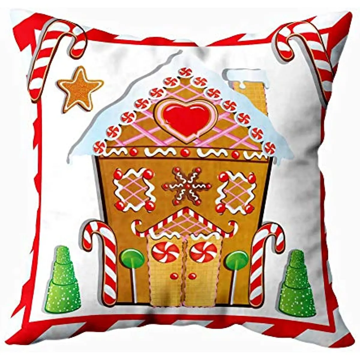 Zippered Covers Pillowcases Throw Pillow Covers Cute Gingerbread House with Trees and Candy Cane Frame for Home Sofa Bedding
Zippered Covers Pillowcases Throw Pillow Covers Cute Gingerbread House with Trees and Candy Cane Frame for Home Sofa Bedding