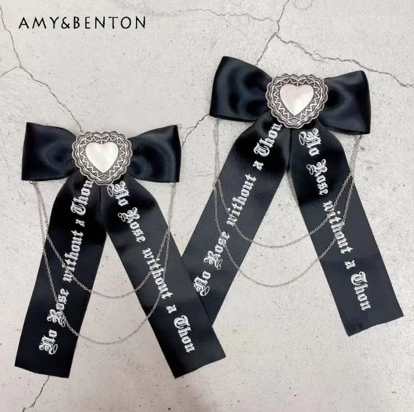 Japanese Style Cool Big Heart Girl Hair Accessoires Letter Printed Chain Bow Barrettes Clip Pair Side Clips Women's Headwear 
Japanese Style Cool Big Heart Girl Hair Accessoires Letter Printed Chain Bow Barrettes Clip Pair Side Clips Women's Headwear