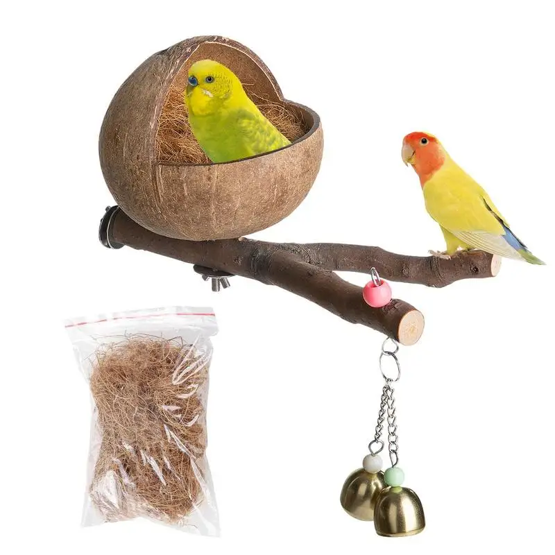 

Coconut Bird House Bird Hideaway Nest Hut Cage Parrot Nesting Box With Shredded Coconut For Finches Budgerigar Cockatiel
