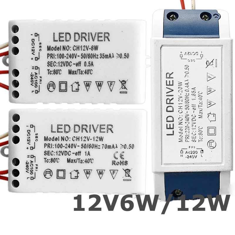 

LED Driver DC12V 6W 12W For LED Lamps Power Supply Unit AC100-240V Lighting Transformers For LED Power LED Corn Lights 12v 6w12w