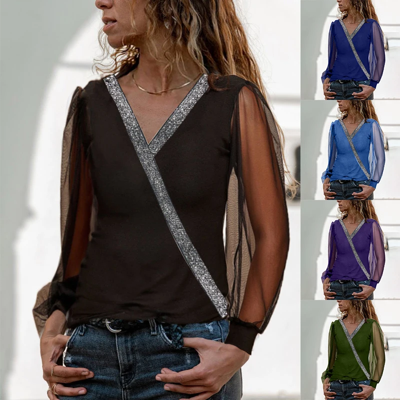 Womens Tops Long Sleeve Sequin Print Patchwork Slim Women Shirts Blouses Summer Hot Sale Blouse Causal V-neck Pullover Blouse
Womens Tops Long Sleeve Sequin Print Patchwork Slim Women Shirts Blouses Summer Hot Sale Blouse Causal V-neck Pullover Blouse