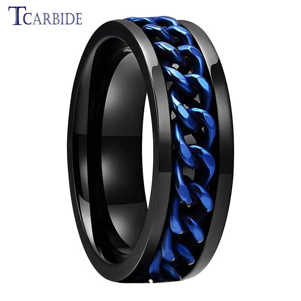 Dropshipping 8mm Black Blue Rotate Ring Men Women Fashion Stainless Steel Jewelry With Chain Inlay In Stock
Dropshipping 8mm Black Blue Rotate Ring Men Women Fashion Stainless Steel Jewelry With Chain Inlay In Stock