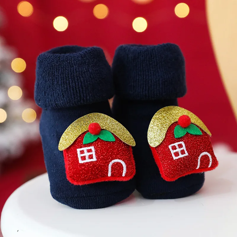 

Зимние толстые махровые нескользящие носки для пола, Мультяшные носки с Санта-Клаусом, оленем, Утепленные зимние теплые носки для маленьких...